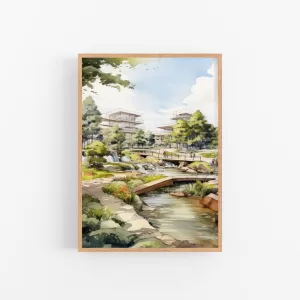 Serene Waterscape Haven: Pathways Through Park and Falls